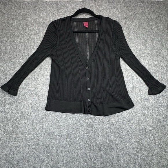 212 Collection Cardigan Sweater Women XL Black Button Boho Soft Knit Casual Prep - Picture 1 of 8